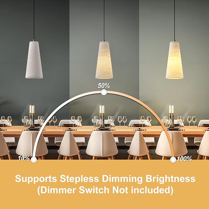Alabaster Pendant Lights Kitchen Island 2 Pack, H-10in White Pendant Light Fixtures, Marble Conical Shade Black, Light Pendant for Bedroom Bathroom Dining Room Living Room (Dimmable Bulbs INCL)