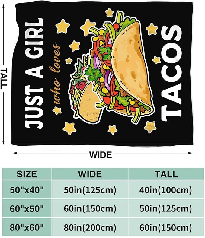 Tijuboni Tacos Throw Blanket Just A Girl Who Loves Tacos Gifts for Girls Boys Women Men Kids Adults Soft Flannel Fleece Blanket for Couch Sofa Bed Home Decor 40"x50"