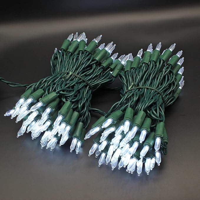 150 LED Cool White Christmas String Lights, 50 FT Green Wire, UL Certified Connectable, Xmas Lights Outdoor or Indoor