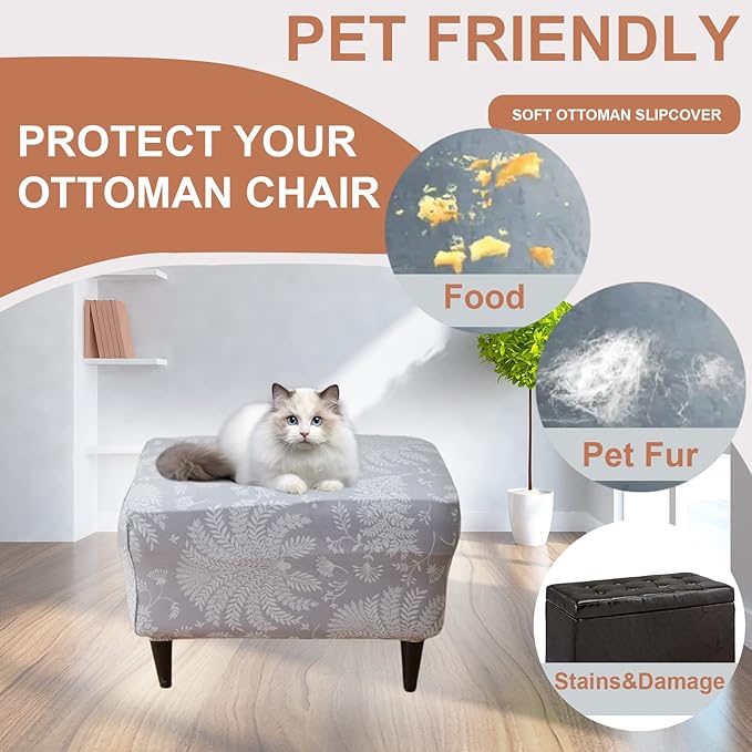 Eco-Ancheng Rectangular Ottoman Cover Slipcover Storage Ottoman Footrest Stool Covers with Nonslip Elastic Bottom (28, X-Large, Teal)