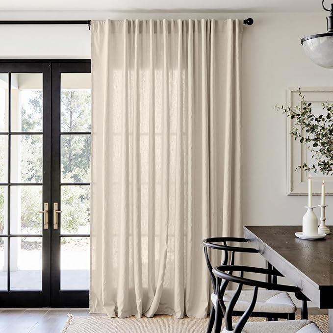jinchan Linen Blend Curtain 96 inch Length 1 Panel for Sliding Door, Light Filtering 100 inch Extra Wide Farmhouse Drape with Rod Pocket Back Tab(100W x 96L, Oat)