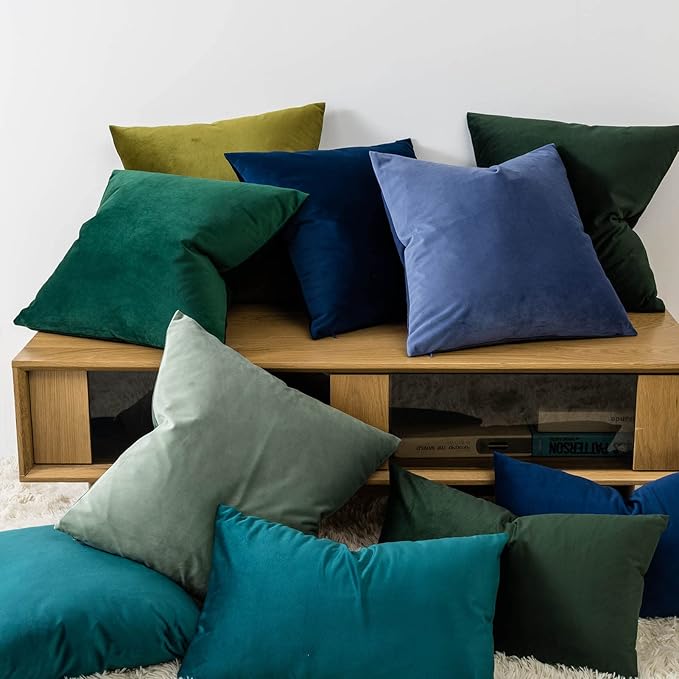 JUSPURBET Decorative Pillow Covers Set of 2 Velvet 26x26 Throw Pillow Covers for Couch Sofa Bed Soft Cushion Covers Cases with Hidden Zipper for Living Room Home Decor,Blue