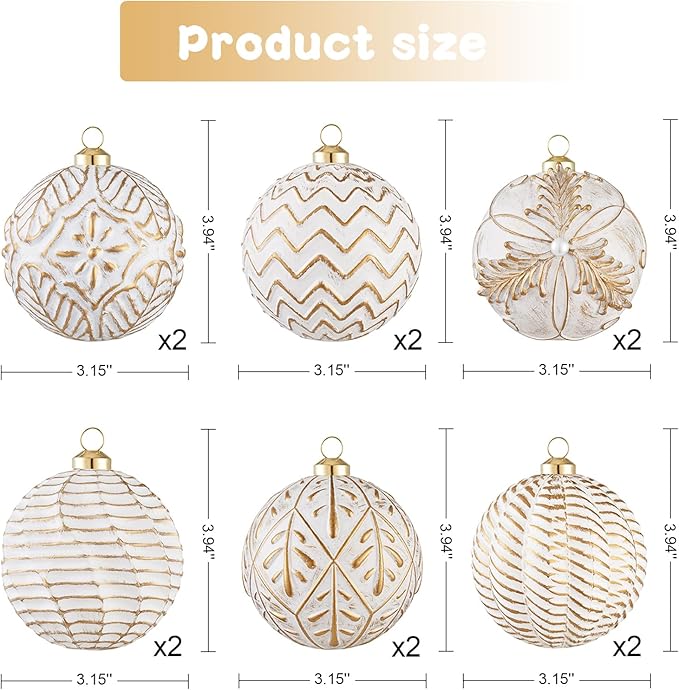 Vintage Christmas Ornaments Ball Set, 12 PCS Shatterproof Antique Traditional Christmas Tree Ornaments for Indoor Xmas Holiday Home Decor (Gold)