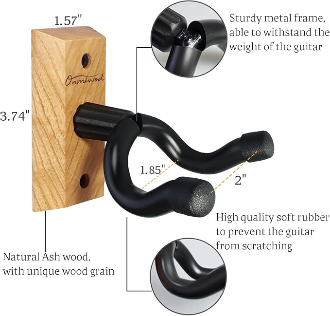Guitar Wall Mount 2 Pack, Ash Hardwood Guitar Hanger, U-Shaped Guitar Wall Hanger Mount, Guitar Holder Hook Stand Wall for Acoustic, Electric Guitar, Banjo, Bass, for Guitar Player Men Boy