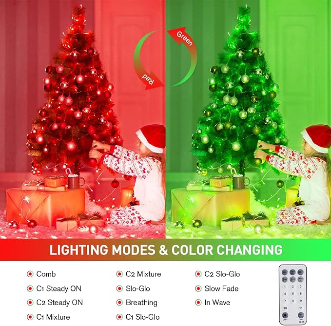 JMEXSUSS 100 LED Red & Green Christmas Lights Plug in, Christmas String Lights Indoor, 33ft Connectable Color Changing Light Outdoor for Party Decor