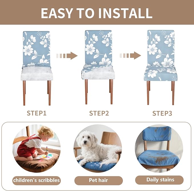 Stretch Dining Chair Covers Set of 4,Floral Print Chair Covers,Soft Removable Washable,Pet Friendly Furniture Protector,Universal Chair Slipcovers for Home, Kitchen,Ceremony Dining Room Seat
