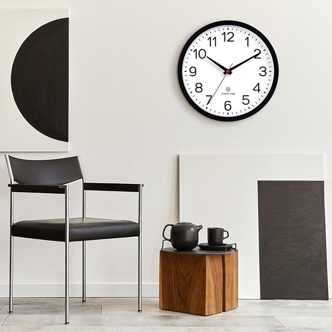 AKCISOT Atomic 10 Inch Wall Clock Analog Clocks for Indoor Kitchen, Battery Operated Clock for Bedroom Office Classroom Living Room(Black)
