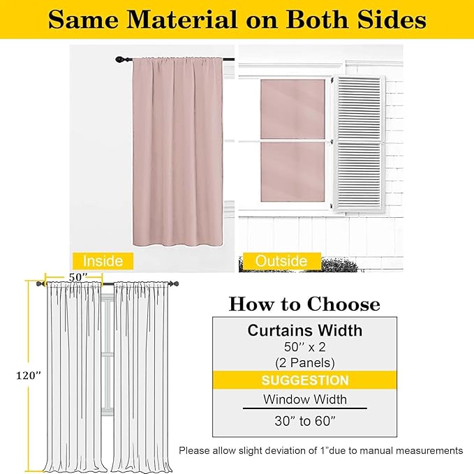 Extra Long Blush Blackout Curtains for Bedroom Living Room 120 Inches Long 2 Panels, Soft Solid Room Darkening Thermal Insulated Window Treatments, Rod Pocket Curtain, 50" Wx120 L