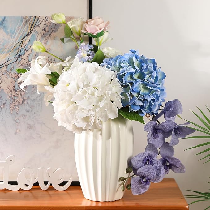 JUSTOYOU 3 Pcs Real Touch Hydrangea Artificial Flowers 22.8" Lifelike Latex White Hydrangeas Fake Hydrangeas for Home Decor Party Wedding Bouquets Table Centerpieces Floral Arrangements Indoor Decor