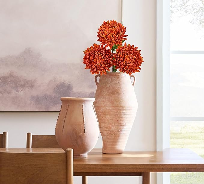 Hollyone 3Pcs Orange Artificial Mums for Outdoors Fall Flowers Fake Fall Mums Chrysanthemum Flowers Silk Long Stem Floral Arrangements Bouquets Faux Spider Mum Flower Autumn Decorations for Home