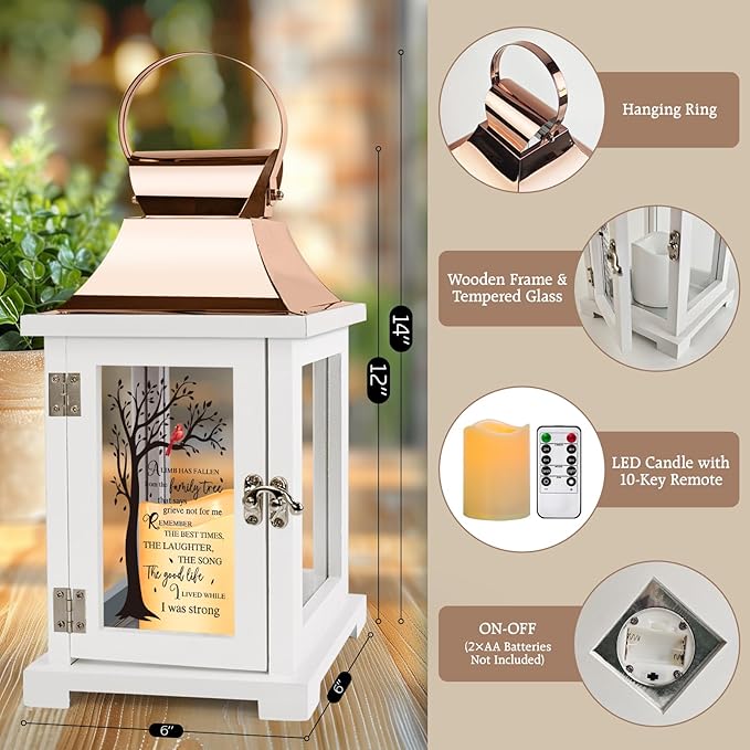 Memorial Lantern with Remote, Bereavement Sympathy Gifts for Loss of Loved One Memorial Gifts for Loss of Mother Loss of Father Remembrance Gifts Thoughtful Funeral Gifts