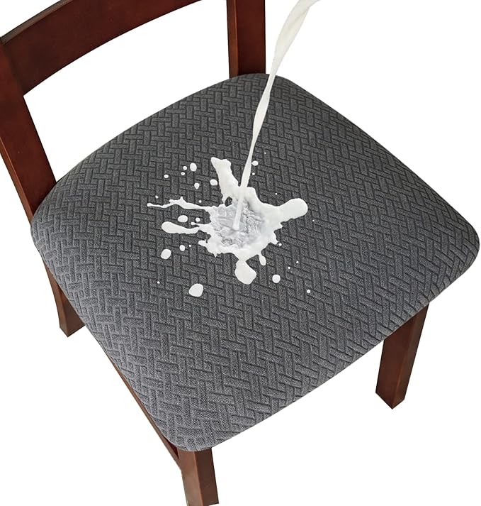 Genina Waterproof Seat Covers for Dining Room Chairs Covers Dining Chair seat Covers Kitchen Chair Covers slipcovers (Dark Gray, 6 Pcs)