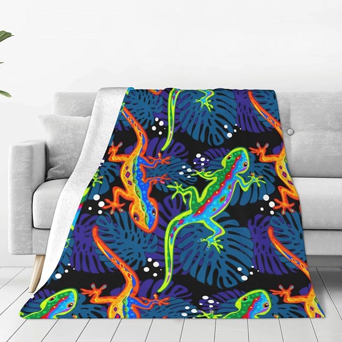 Lizard Throw Blanket Lizard Palm Decor Blanket Super Cozy Plush Lightweight Soft Plush Flannel Fleece Blanket Gifts for Reptiles Lover Girls Boys Kids Women Men for Sofa Bed Couch 40"X50"