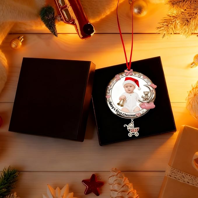Babys First Christmas Ornament 2025 My Very First Christmas Photo Frame 2025 Dated Metal Picture Frame Xmas Tree Decor Baby Keepsake Newborn Boys Girls Gifts for Son Daughter Grandson Granddaughter