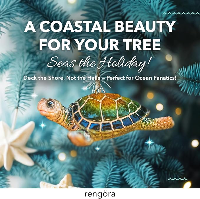 Christmas Ornaments - Home Decor - Unique Nautical Christmas Ornament Hand-painted Green Sea Turtle - Best for Tree Hanging, Bathroom Decorations, Stocking Stuffers, Scuba Lovers and Ocean Enthusiasts