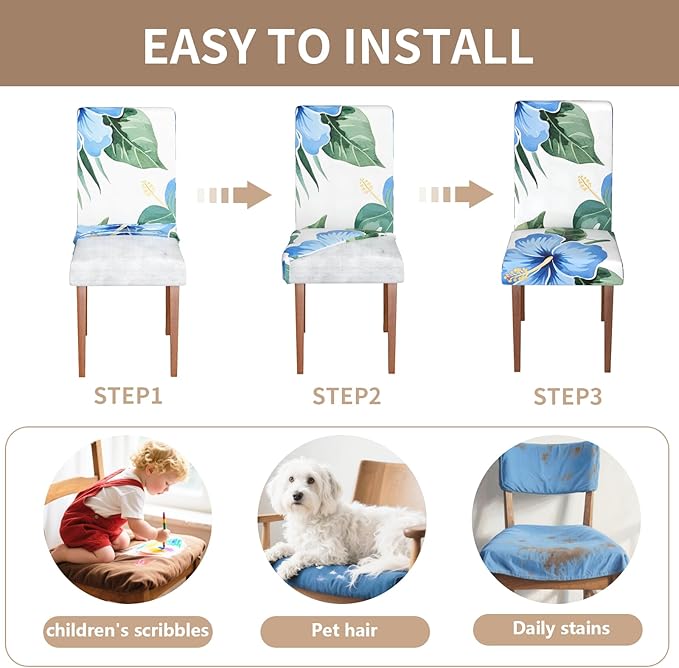 Stretch Dining Chair Covers Set of 4,Floral Print Chair Covers,Soft Removable Washable,Pet Friendly Furniture Protector,Universal Chair Slipcovers for Home, Kitchen,Ceremony Dining Room Seat