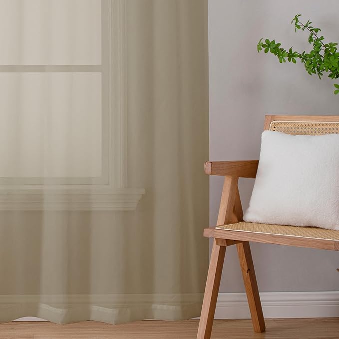 Lecloud Taupe Sheer Curtains 84 Inches Long 2 Panels, Light Filtering Solid Voile Sheer Tan Curtain for Kid's Room/Bedroom/Living Room, Top Dual Rod Pockets Stylish Breathable Window Drapes, 40W x 84L
