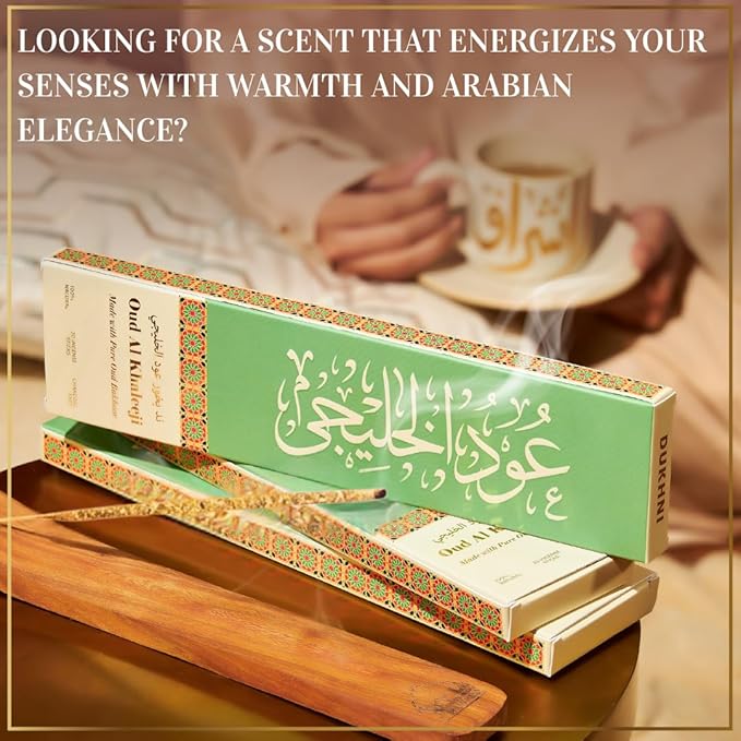 Oud Al Khaleeji Incense Sticks by Dukhni – Zesty Oudh Scent | Agarwood Arabian Charcoal Free Incense I 90 Long-Lasting Oud Sticks | Organic & Non Toxic I Relaxing Aroma for Home, Meditation, Prayer