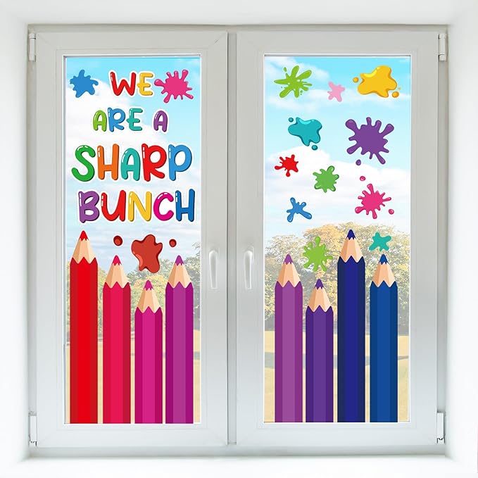 9 Sheets Back to School Window Clings Stickers First Day of School Pencil Double-Sided Window Decals for Welcome Back to School Party Supplies School Home Wall Glass Blackboard Decorations