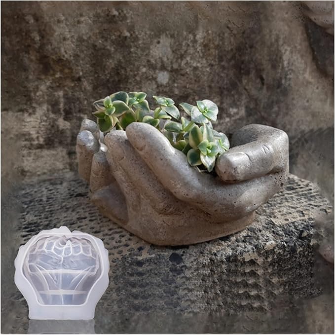 Hand Shaped Flower Pot Cement Silicone Mold, Concrete Clay Succulent Planter Mold Dish Resin Jewelry Storage Mould Epoxy Casting Mould