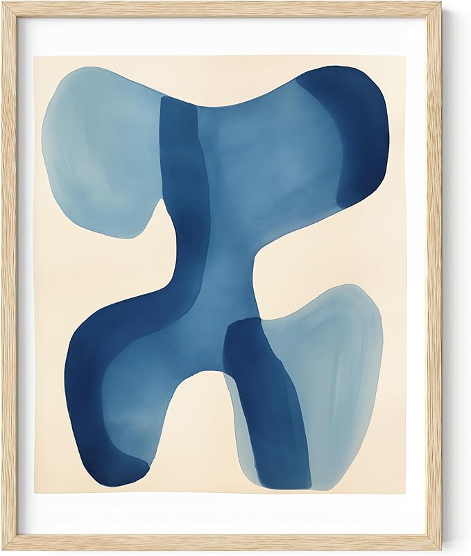 HAUS AND HUES Modern Abstract Wall Art - Blue and Green Living Room Art, Modern Artwork for Walls, Minimalist Picture for Living Room(Blue Shapes, Beige Frame, 11x14)