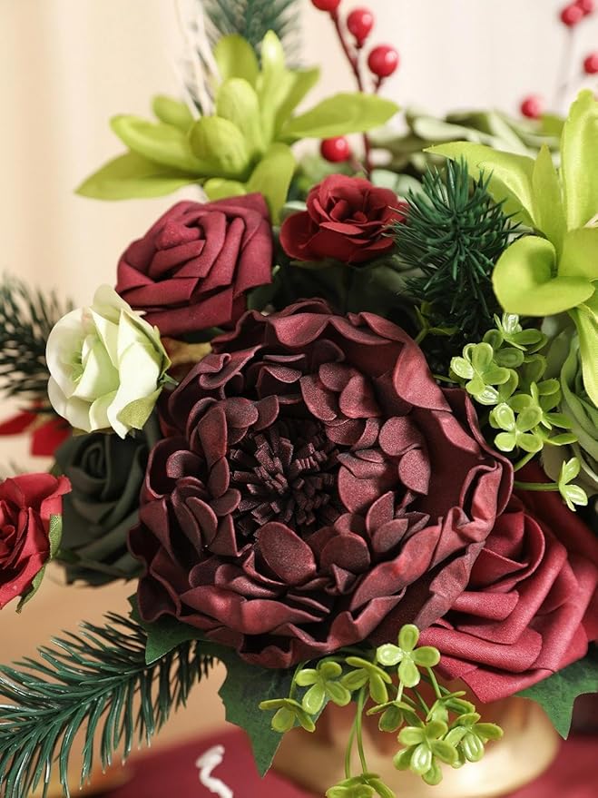 Christmas Artificial Flowers Box Silk Fake Roses with Stems for DIY Christmas Tree Wreath Decor,Floral Arrangement Cake Table Centerpieces Wedding Bouquet Baby Shower Birthday Home Decor