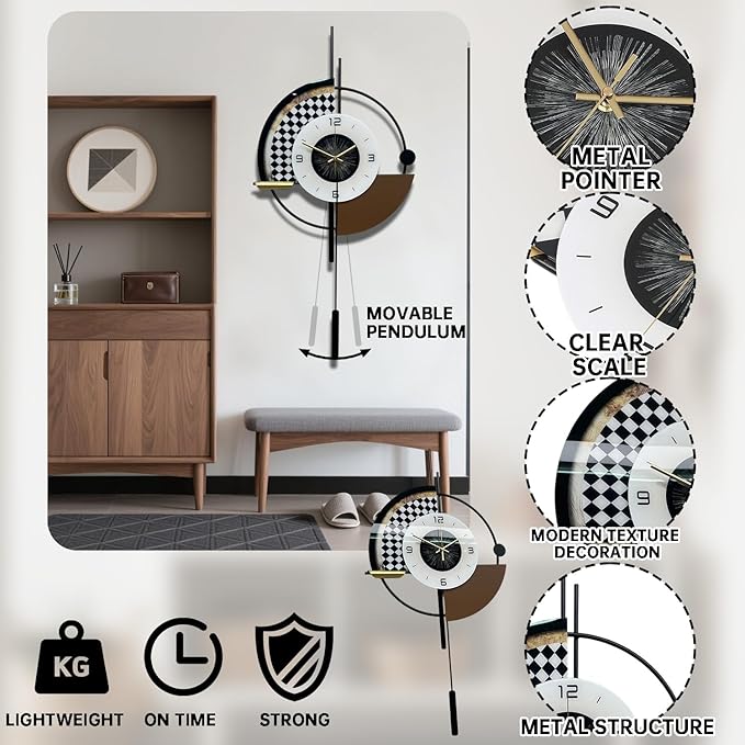 Large Wall Clock,Decorative Wall Clocks with Pendulum,Silent Quality Quartz Clock Battery Operated,Large Clock for Living Room,Kitchen,Home,Bathroom,Bedroom Wall Decor,16.5 * 31.5inch