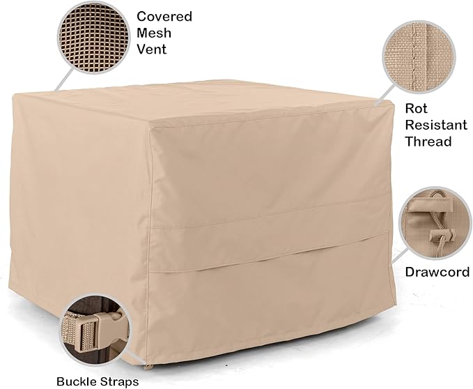 Covermates Square Ottoman Cover - Heavy-Duty Polyester, Weather Resistant, Drawcord Hem, Seating and Chair Covers, 30W x 30D x 18H, Ripstop Tan
