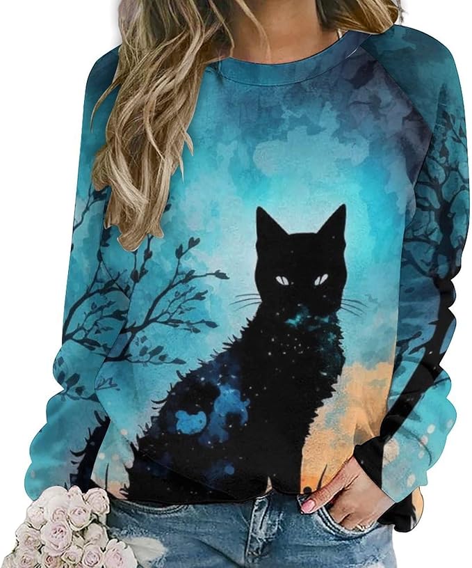Halloween Sweatshirts for Women Funny and Spooky Print Crewneck Oversized Pullover Outdoor Lounge Fashion Sweater