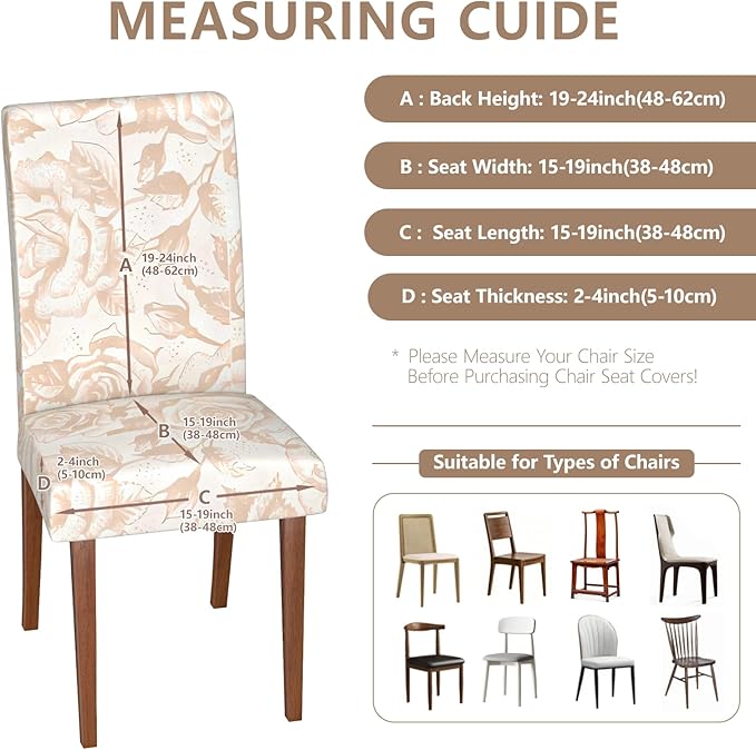 Stretch Dining Chair Covers Set of 6,Floral Print Chair Covers,Soft Removable Washable,Pet Friendly Furniture Protector,Universal Chair Slipcovers for Home, Kitchen,Ceremony Dining Room Seat