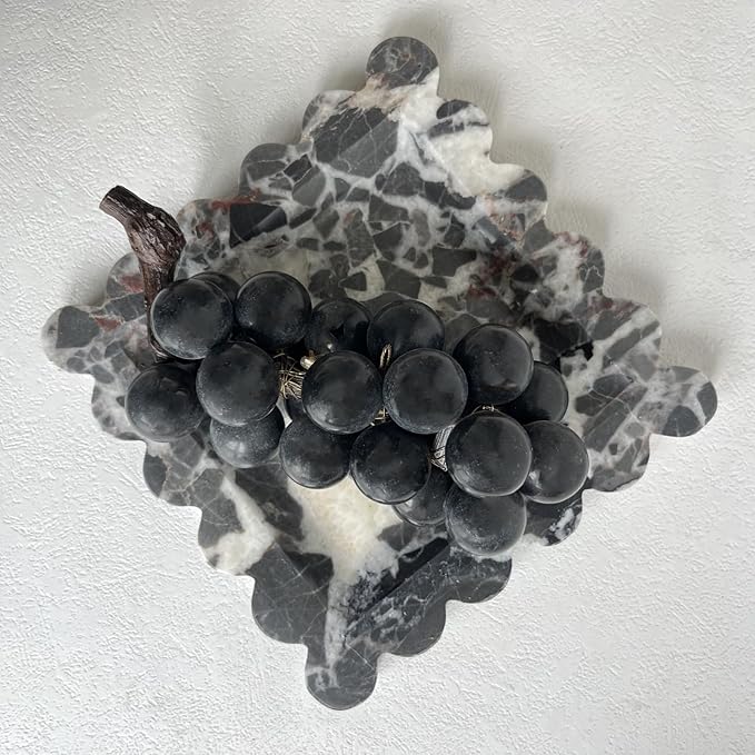 Vintage Natural Marble Tray Small Ornaments Scalloped Tray Handmade Storage Dish for Counter, Vanity, Dresser, Nightstand and Desk (Black White Brown)