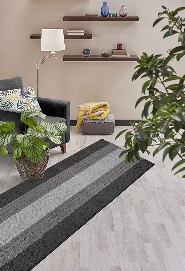 Custom Size Hallway Runner Rug, Slip Resistant, 26 Inch Wide X Your Choice of Length, Scroll Anthracite, 26 Inch X 33 feet