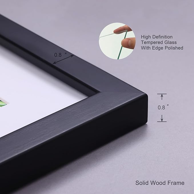 11x14 Picture Frame Set of 4 Made of Solid Wood Photo Frames with Real Glass for Pictures 8x10 with Mat or 11x14 Without Mat, Wall Mounting or Tabletop display Photo Frames in Black