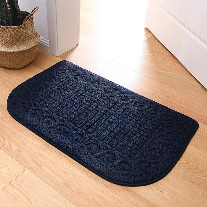 COSY HOMEER 32X20 Inch Anti Fatigue Kitchen Rug Mats are Made of 100% Polypropylene Half Round Rug Cushion Specialized in Anti Slippery and Machine Washable (32x20in Navy 1pc) …