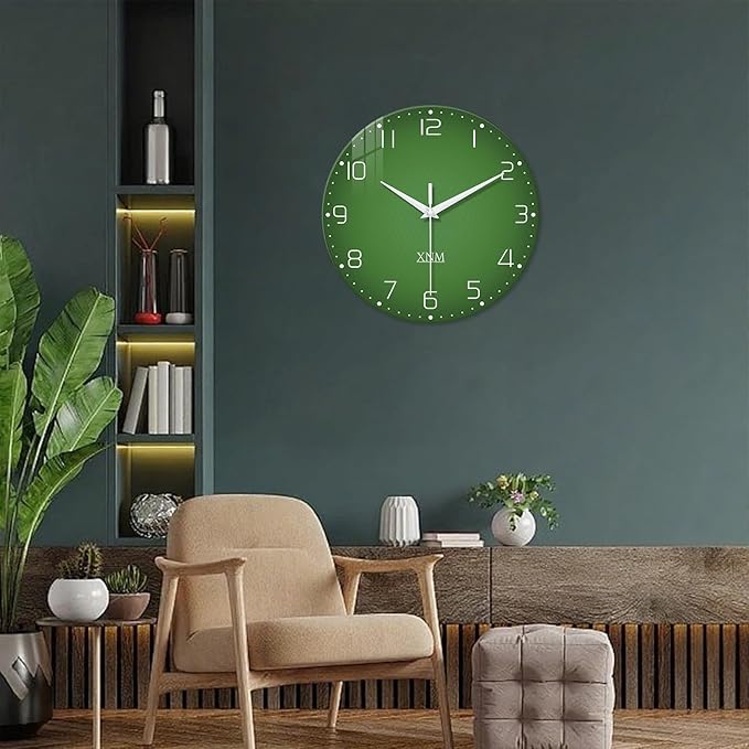 XNM Green Glass Big Wall Clock Battery Operated 20 Inch Modern Clock for Living Room Decor Large Wall Clock Silent