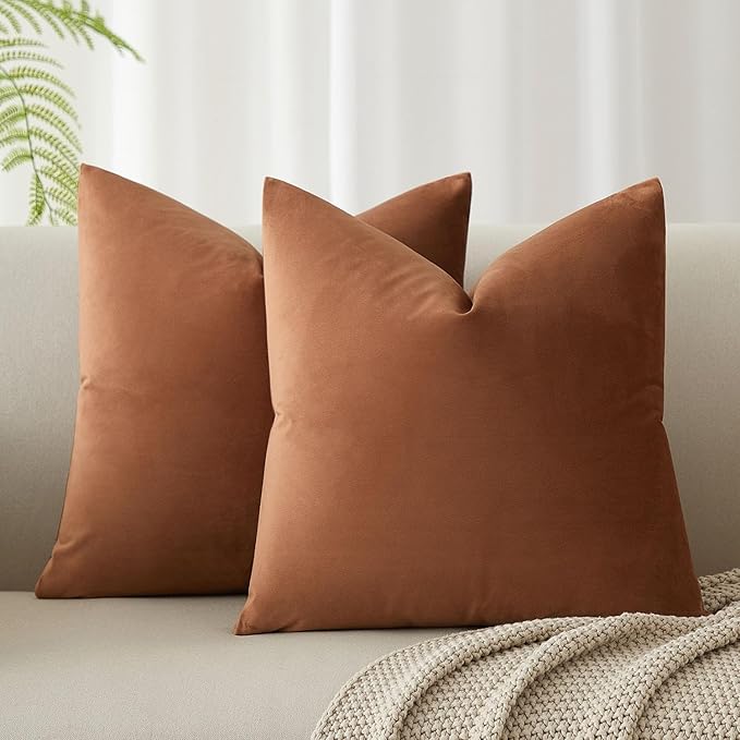 JUSPURBET 22x22 Throw Pillow Covers Set of 2 Decorative Pillow Covers for Couch Sofa Bed Cozy Velvet Cushion Covers Cases with Invisible Zipper for Living Room Home Decor,Mocha Mousse