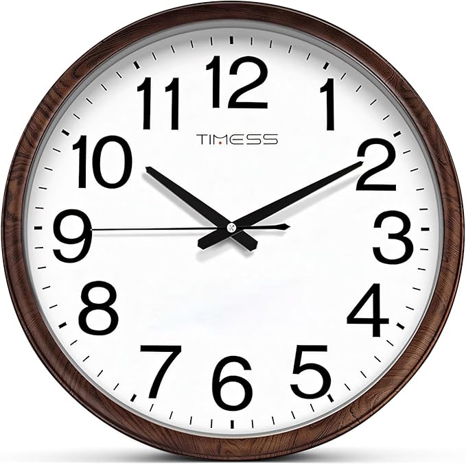 Wall Clock, Classic Wood Style Finish, 16 Inch Non-Ticking Silent Battery Operated Analog Clock, Ideal Retro Decor for Home, Bedroom, Living Room, Kitchen, Bathroom, Office(Wood Brown)