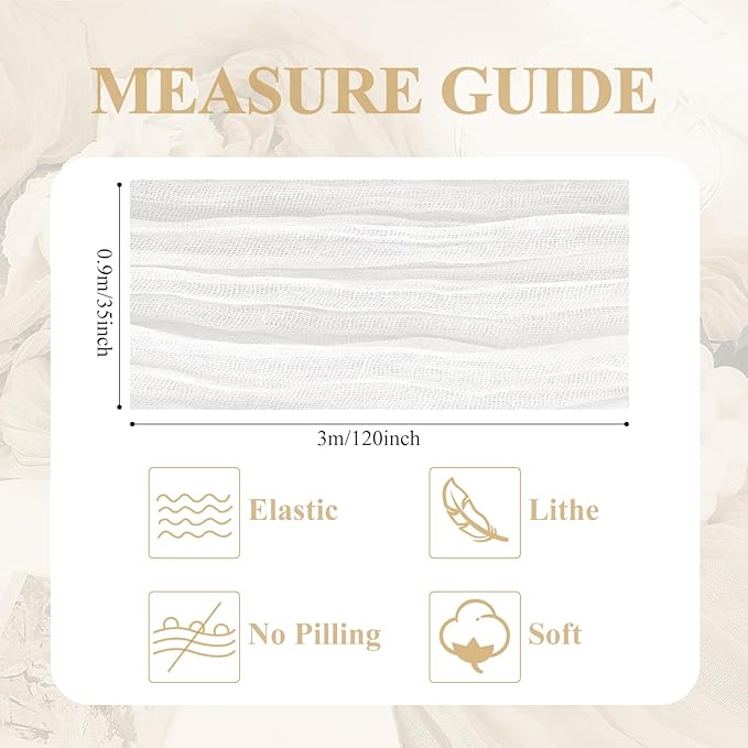 Asee'm 6pcs Cheesecloth Table Runner 120 Inches Long Ivory Boho Gauze Cheese Cloth Runner 10FT Rustic Sheer Table Runners for Christmas Wedding Party Baby Shower Spring Easter Decoration