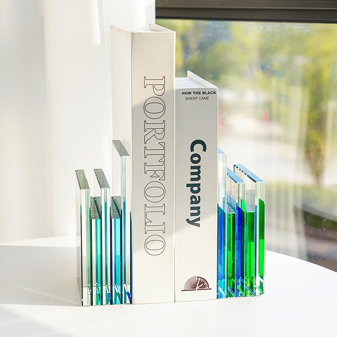 H&D HYALINE & DORA Pair Crystal Bookends Decorations Glass Book Ends Heavy Book Ends for Shelves Non-Skid Book Holders for Normal Books/CD/Video Games(5.5 LB)