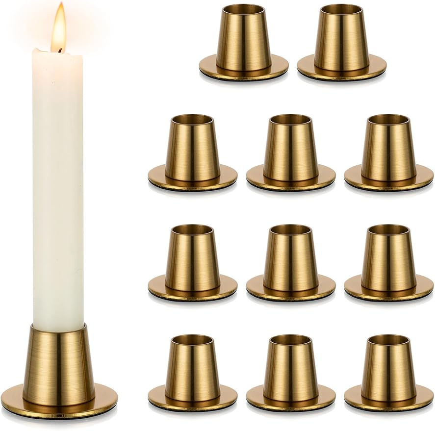 NUPTIO Gold Candlestick Holder Bulk: Set of 12 Brass Small Taper Candle Stick Holders - Short Modern Metal Candleholder for Thanksgiving Christmas Holiday Decor