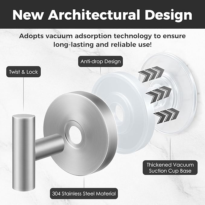 Shower Hooks for Inside Shower,No-Drill Removable&Reusable Towel Hooks for Bathroom,Heavy Duty Suction Cup Hooks for Glass Window,4 Packs(Silver)