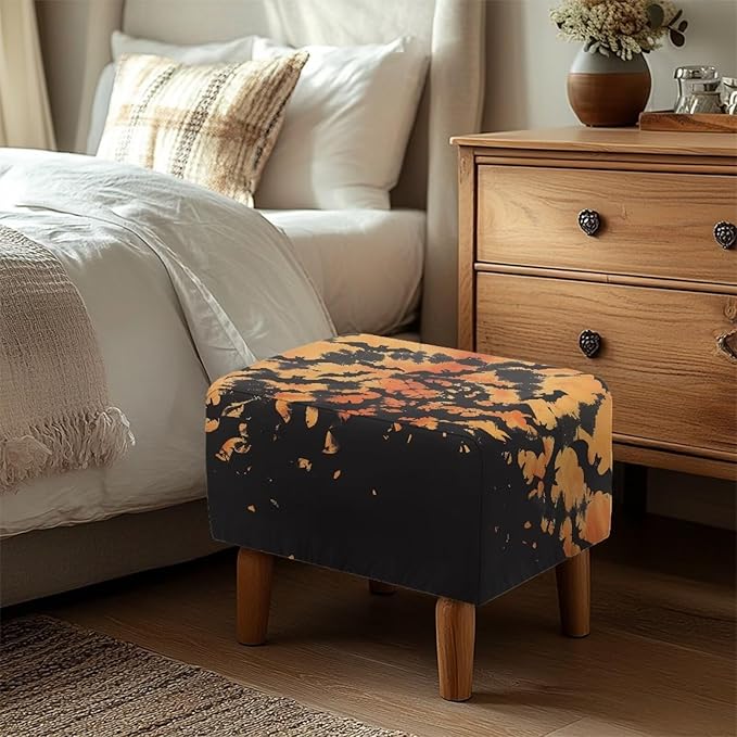 Rectangle Ottoman Cover Halloween Bat Ultra Stretch Small Ottoman Slipcover with Elastic Band Washable Foot Stool Covers Furniture Protector for Living Room Office Decor Size L