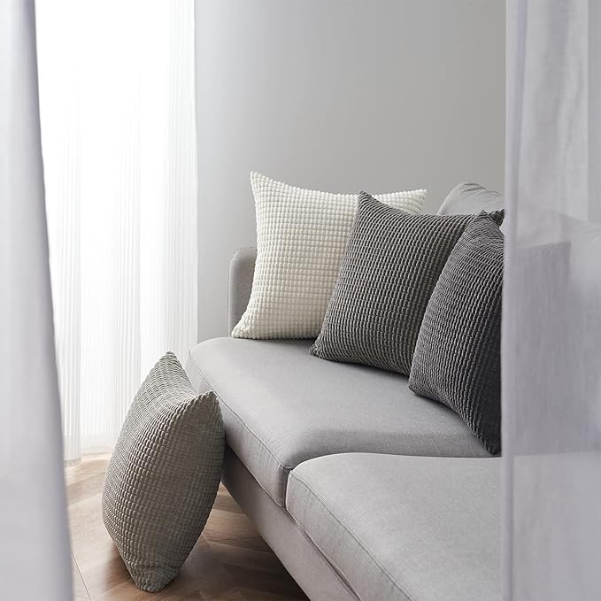 Topfinel Neutral Room Decor Throw Pillows Covers-Multi Gray Combo 20" x 20" Set of 4-Corduroy Modern Grey Living Room Decorative Cushion Case Euro Shams