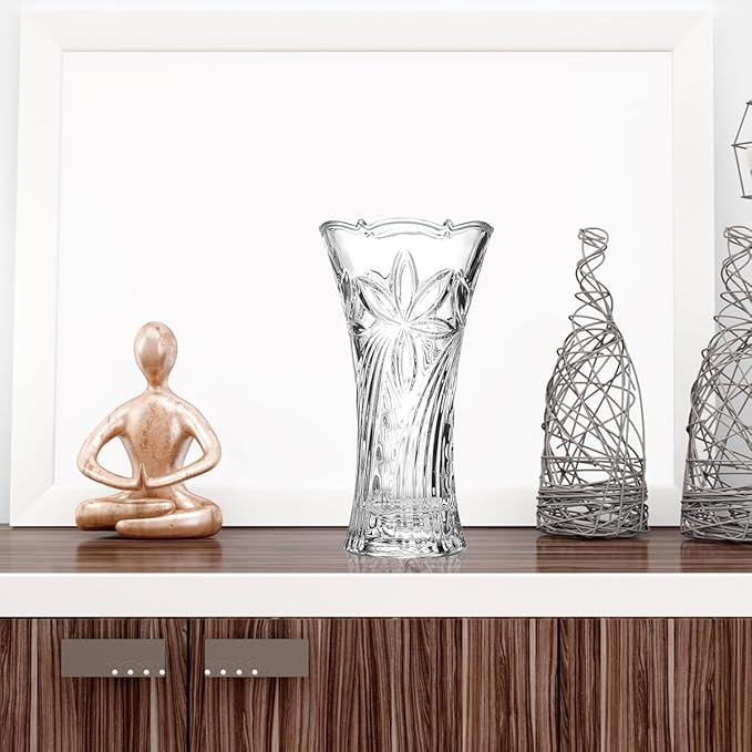 CS Crystal Vase 12-inch high, Coconut Flower Design, for Flowers & Decor. Lovely Nice Shiny Piece. Perfect as a Gift, Suitable for All Occasions.