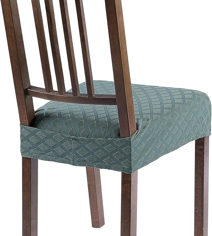 SearchI Stretch Dining Chair Seat Covers Set of 4, Soft Removable Washable Seat Covers for Dining Chairs, Dining Room Seat Cover Slipcover Protector (Rear-Covered, Diamond Aegean Teal)