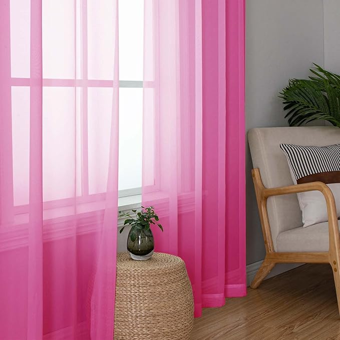 Lecloud Hot Pink Sheer Curtains 78 Inches Long 2 Panels, Rod Pockets Solid Voile Living Room Curtains for Bedroom Dining Room, Light Filtering Airy Modern Farmhouse Drapes, Each Panel 42" W x 78" L