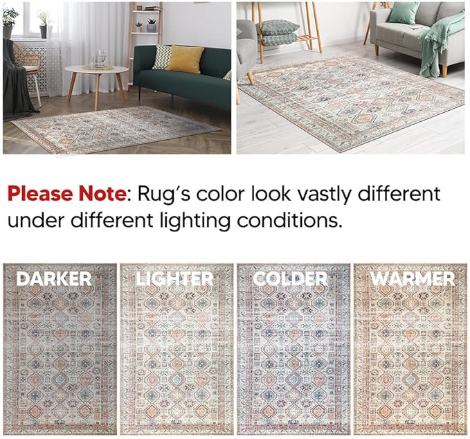 Keen Home Design 4x6 Rug - Machine Washable Area Rug with Non-Slip Backing, Ideal for Living Room, Dining Room, Bedroom - Vintage, Easy Clean, Durable, Low Pile Rug - (4' x 6')