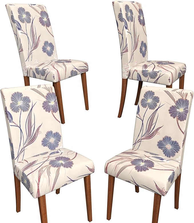 Stretch Dining Chair Covers Set of 4,Floral Print Chair Covers,Soft Removable Washable,Pet Friendly Furniture Protector,Universal Chair Slipcovers for Home, Kitchen,Ceremony Dining Room Seat