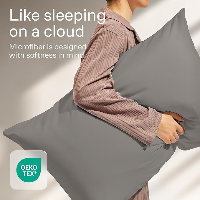 Ultra Soft Pillow Protectors with Zipper King Size - Set of 4 Breathable Pillow Covers - 100% Protection Against Stains, Dust & Dirt - Machine Washable (Gray)