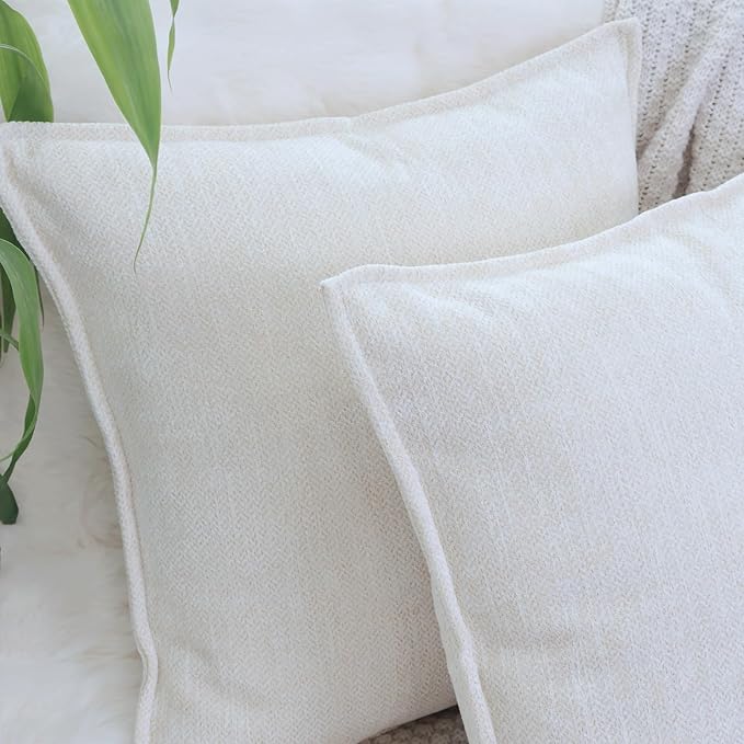 OYIMUA Soft Textured Decorative Throw Pillow Covers 20x20 Neutral Beige Chenille Square Accent Solid Cushion Cover Cozy Farmhouse Pillow Cases for Couch Sofa Bedroom Living Room